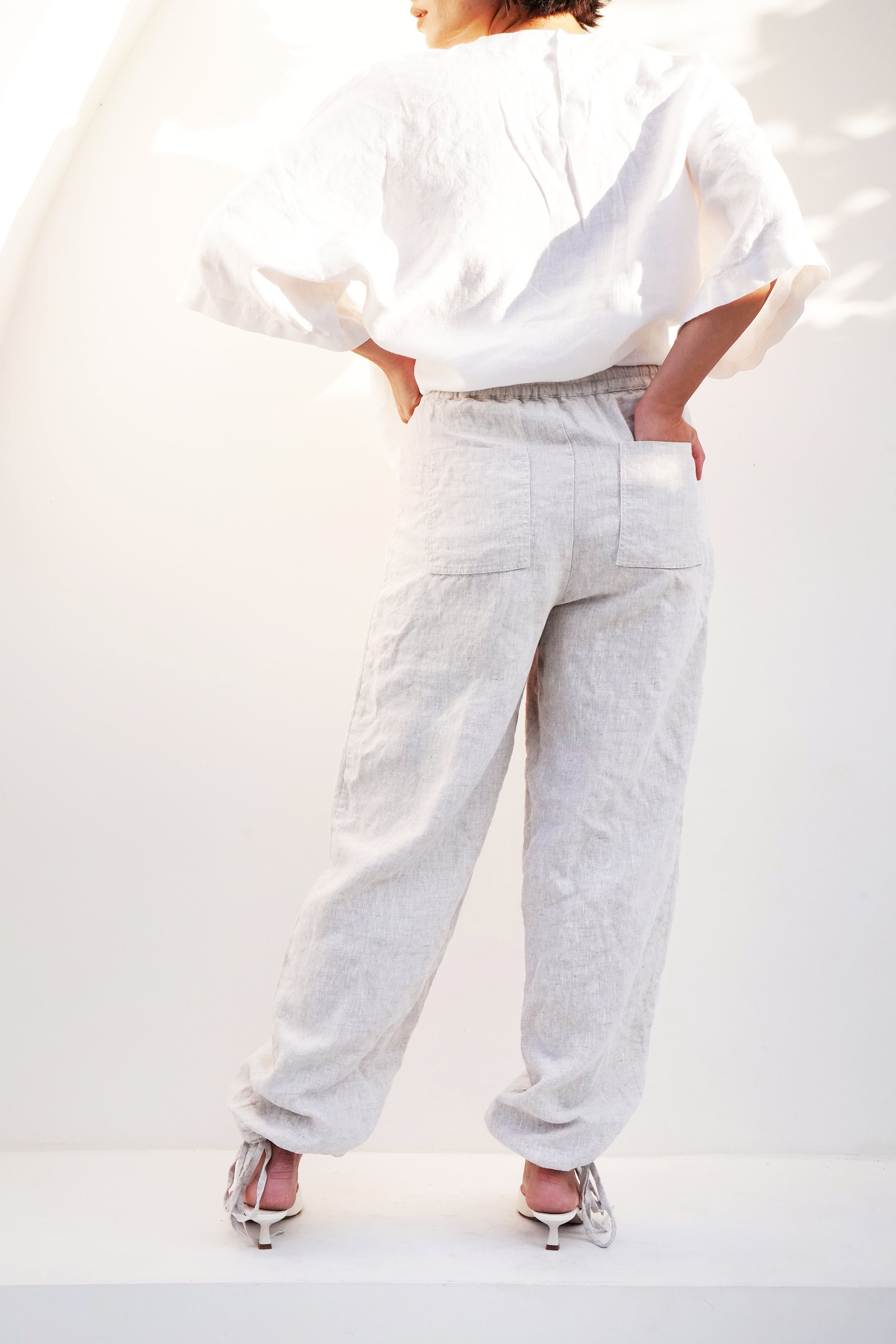 Women’s Linen Pants with Adjustable Cuffs PEONY in Beige