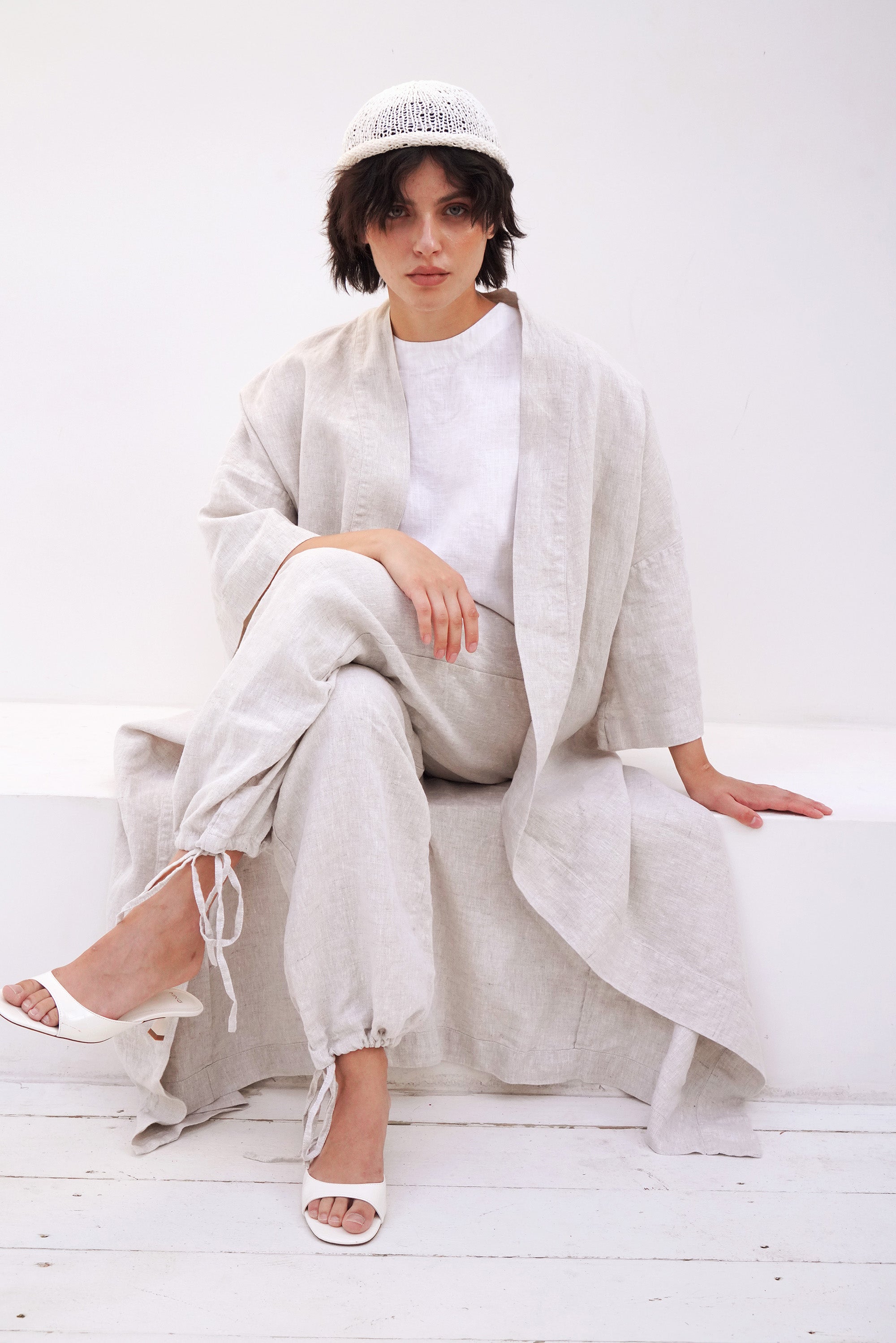 Women’s Linen Pants with Adjustable Cuffs PEONY in Beige