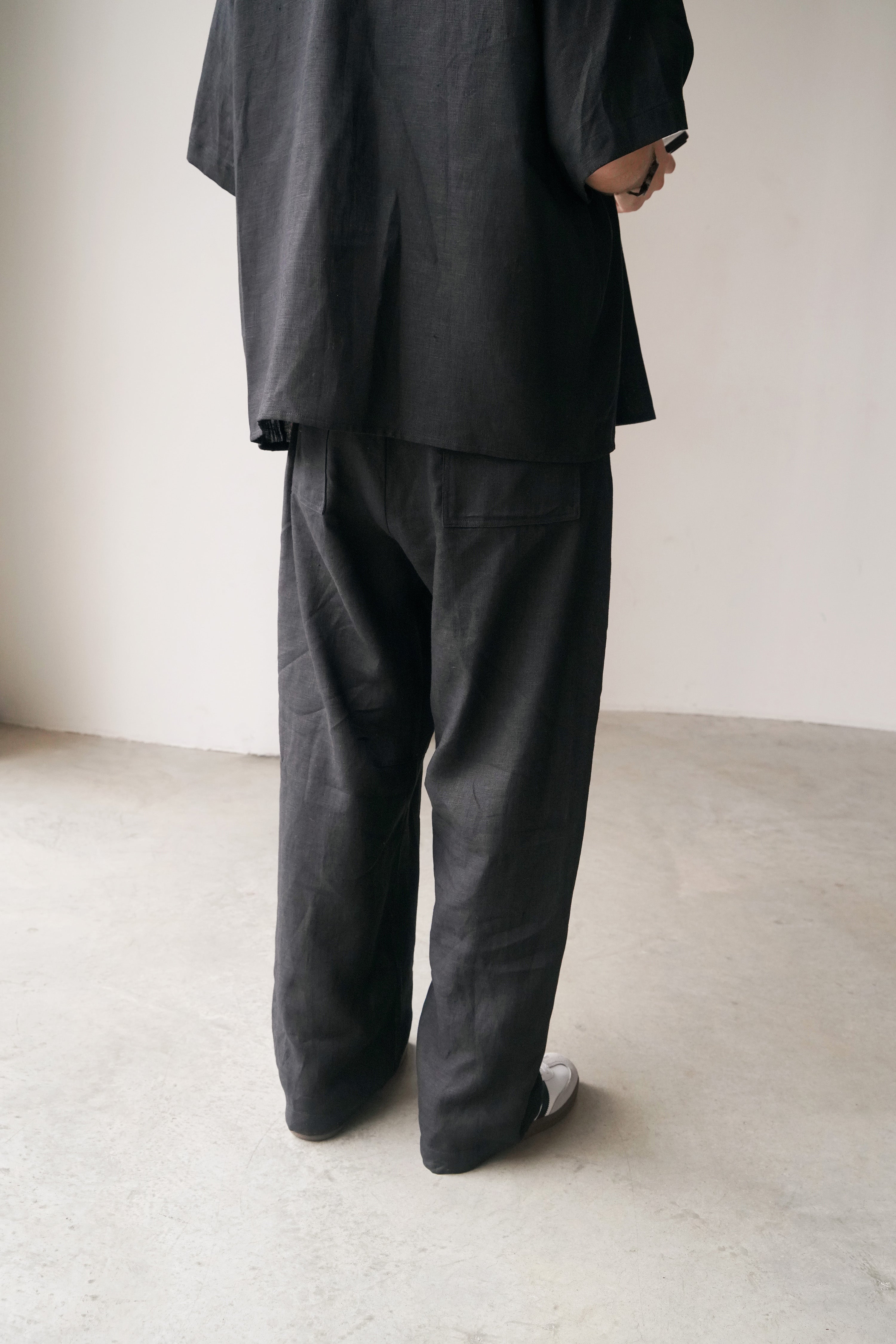 Mens Wide-Leg Linen Pants SLOE in Black XS Mens Wide-Leg Linen Pants SLOE in Black XS