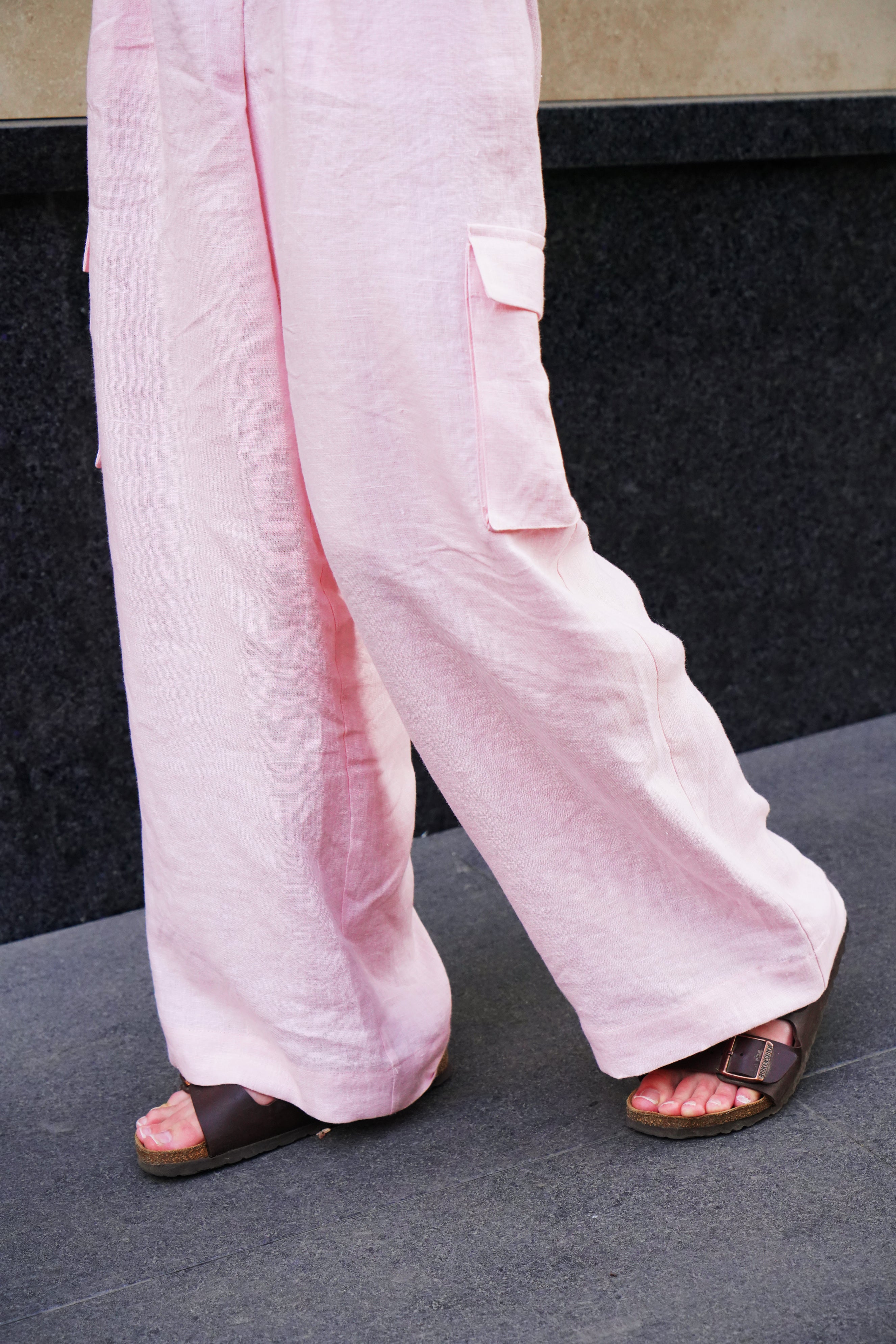Wide Linen Cargo Pants ALBA in Light pink