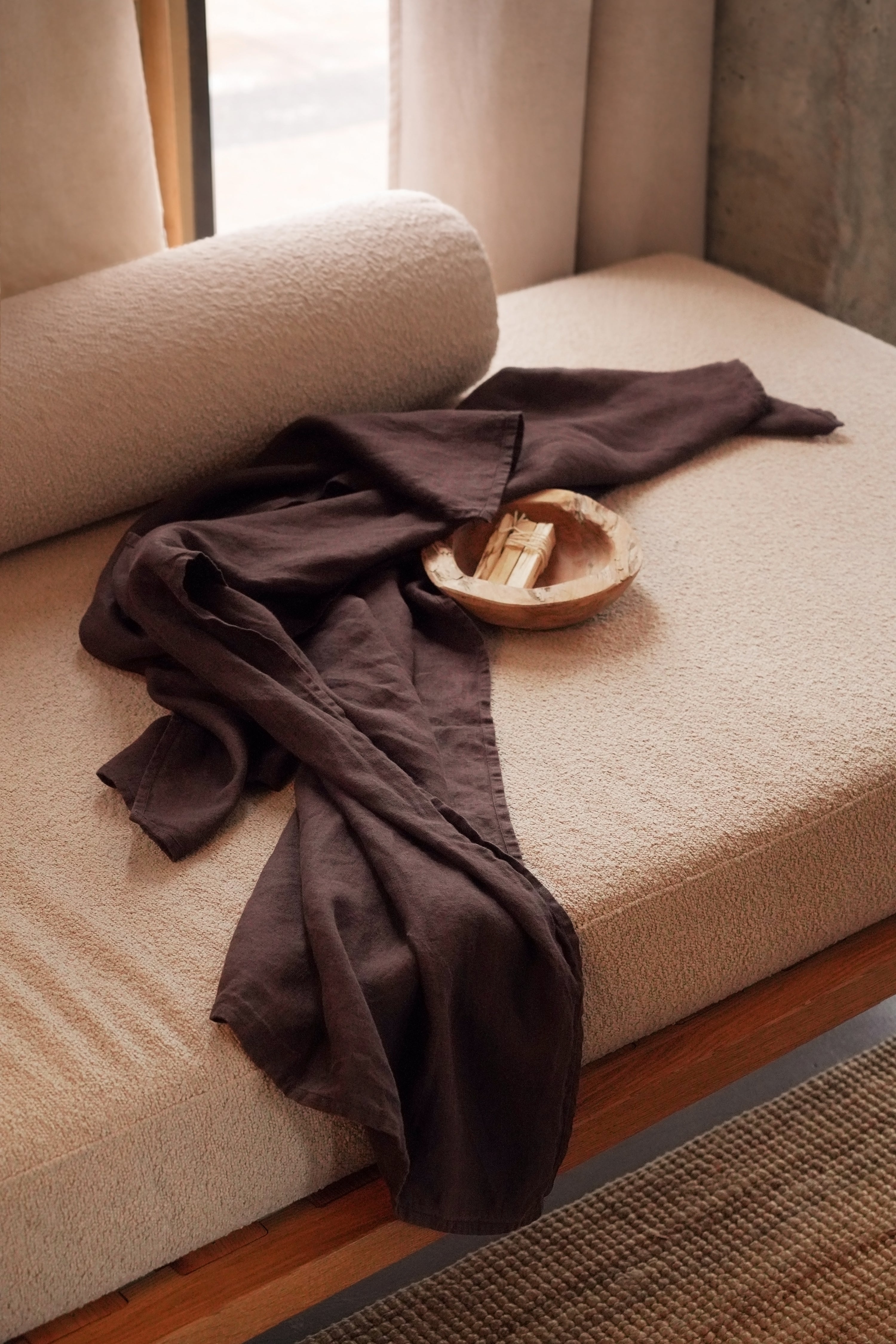 Linen Bath Towel Set of 3 in Brown: Beach & Spa