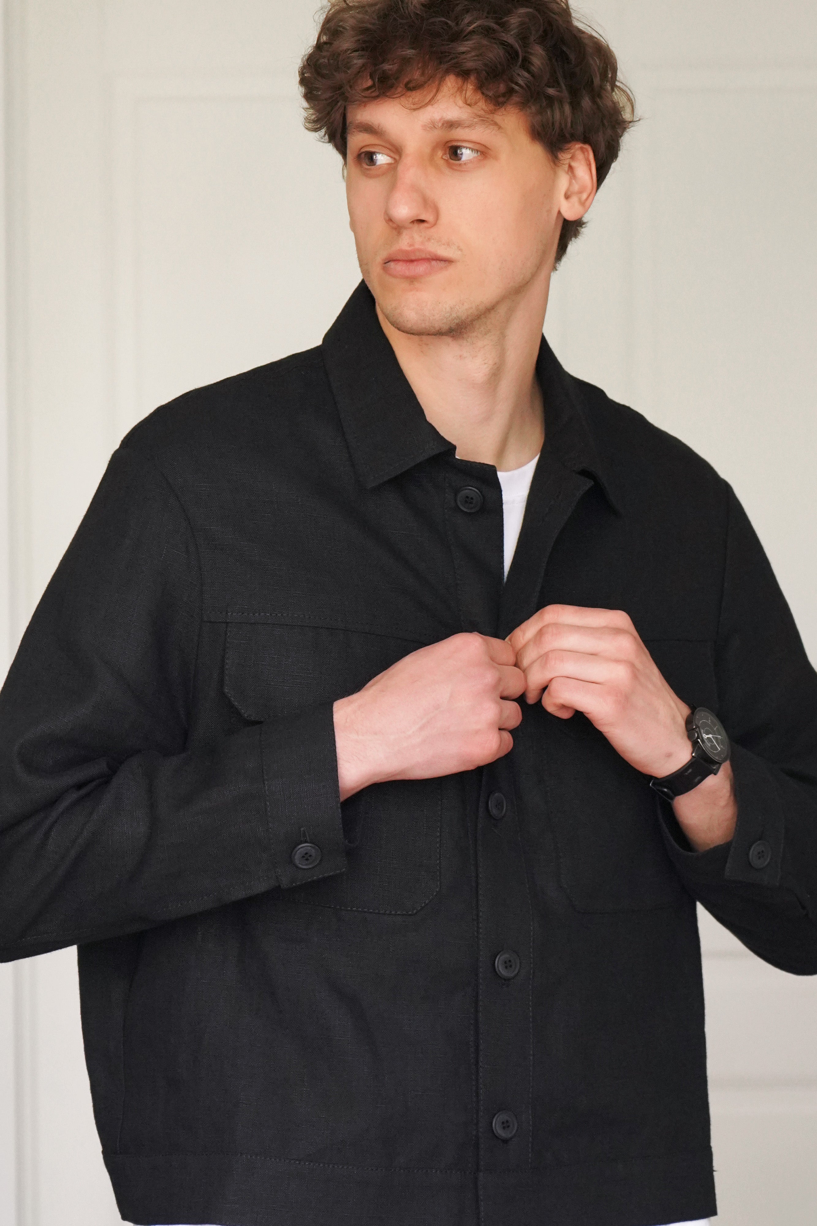 Men’s Linen Chore Jacket SEQUOIA in Black