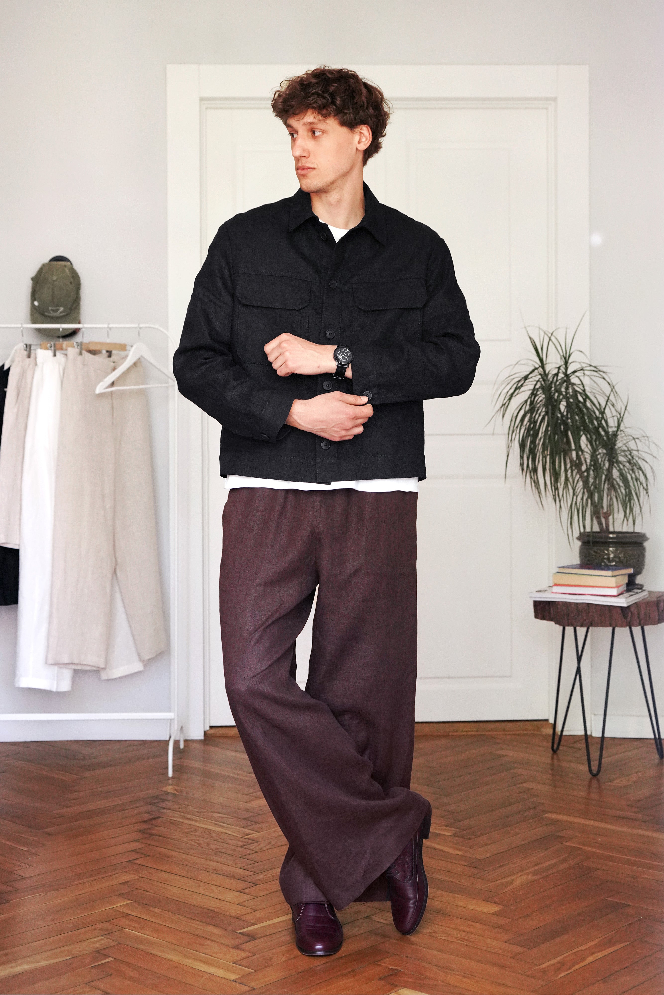Men’s Linen Chore Jacket SEQUOIA in Black