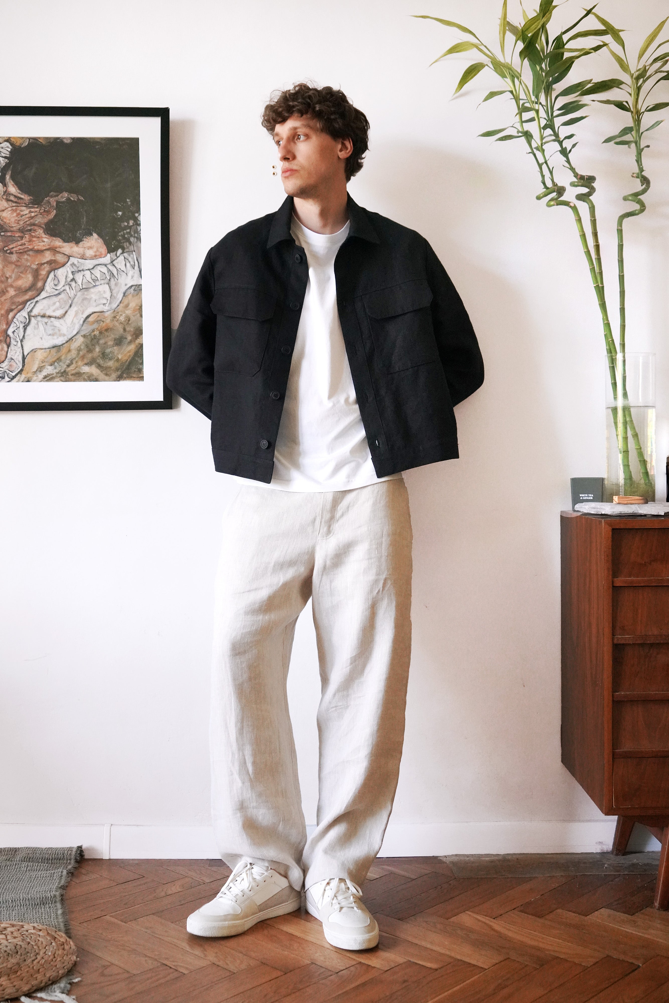Men’s Linen Chore Jacket SEQUOIA in Black