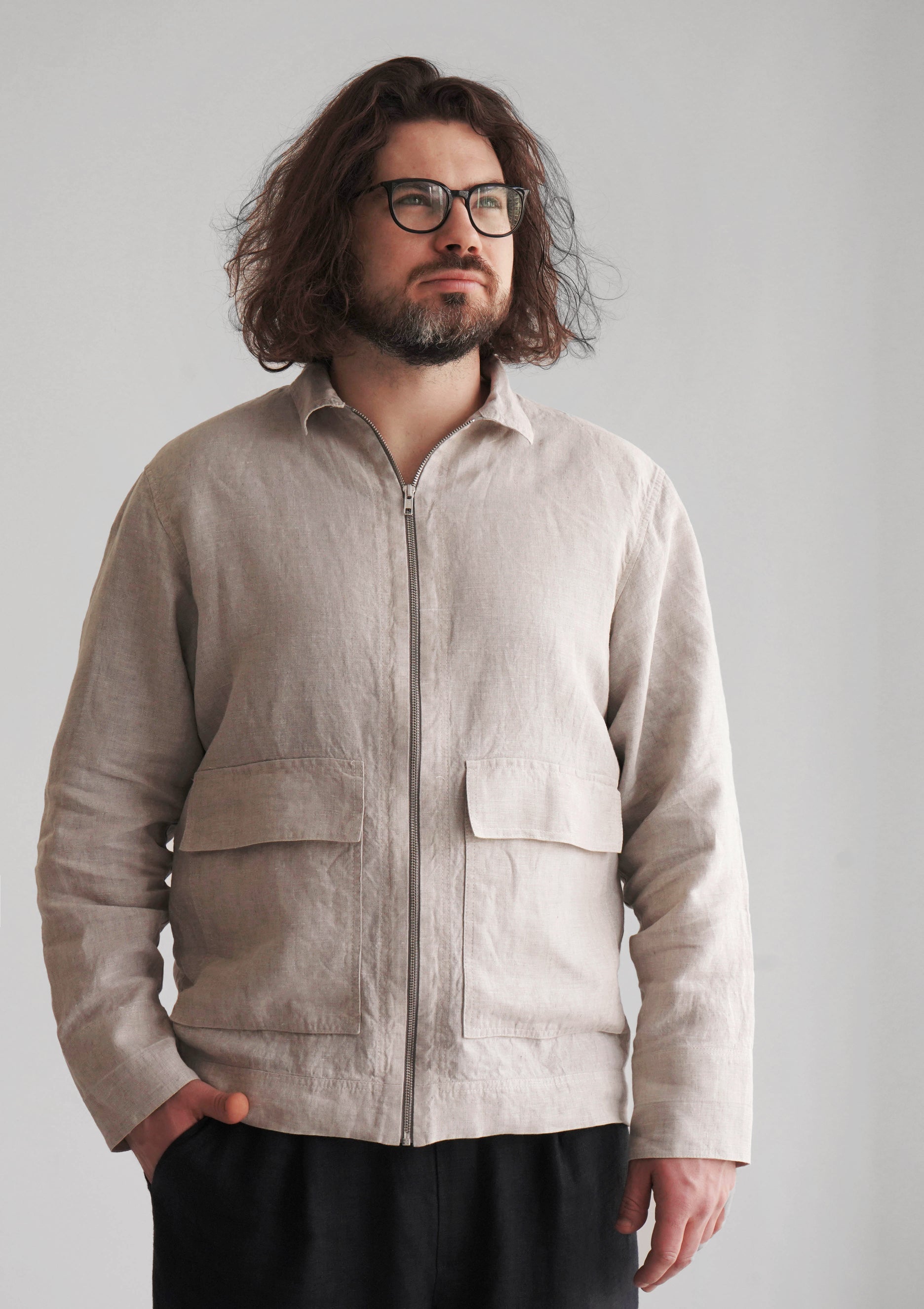 Men’s Linen Bomber Jacket BERGAMOT in Beige