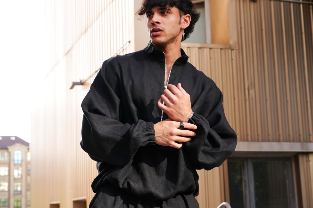 Oversized linen sweatshirt CLOVER in Black