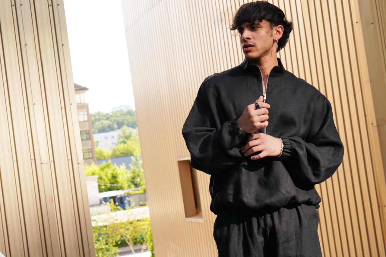 Oversized linen sweatshirt CLOVER in Black