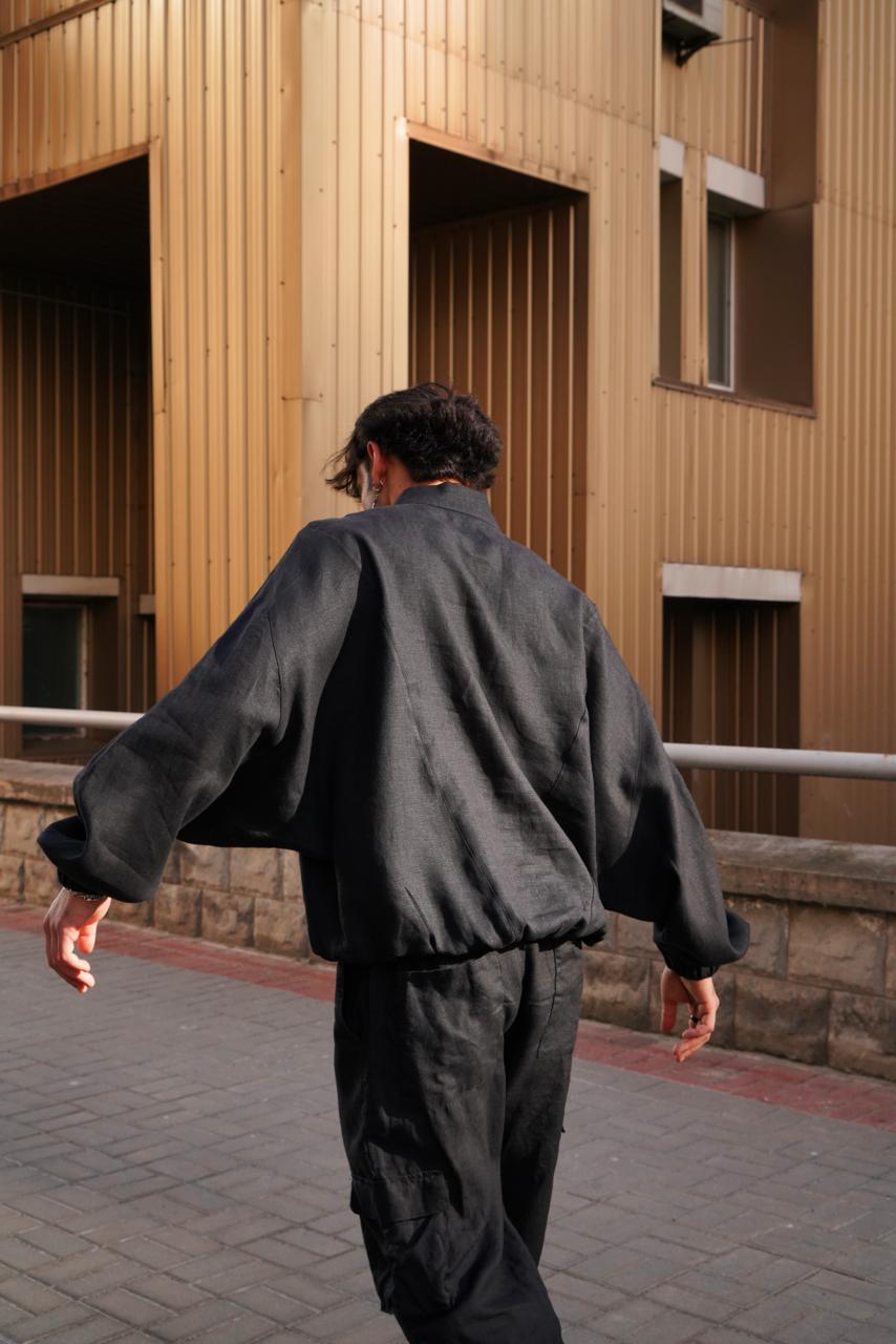 Oversized linen sweatshirt CLOVER in Black