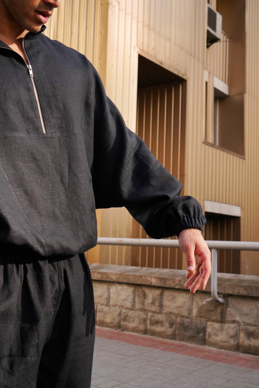 Oversized linen sweatshirt CLOVER in Black