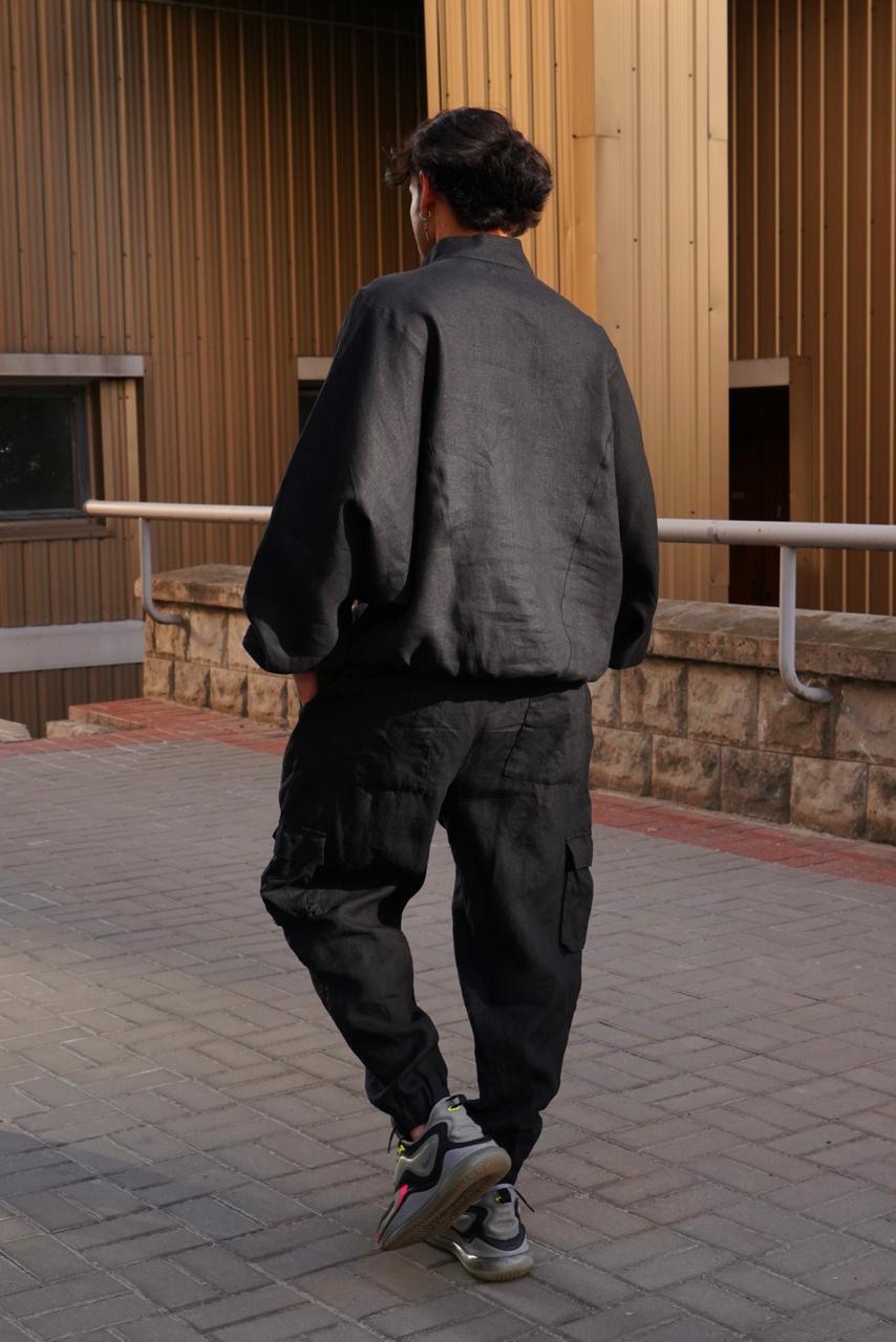 Oversized linen sweatshirt CLOVER in Black