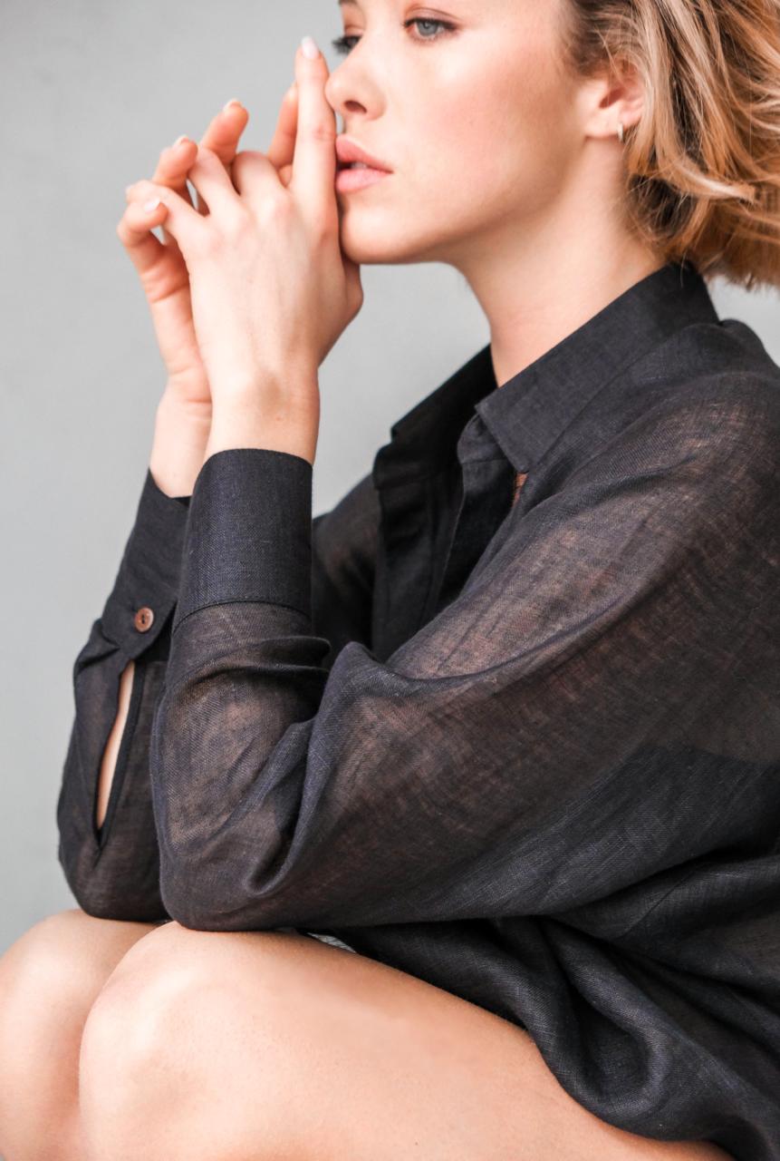 Oversized Linen Shirt Black