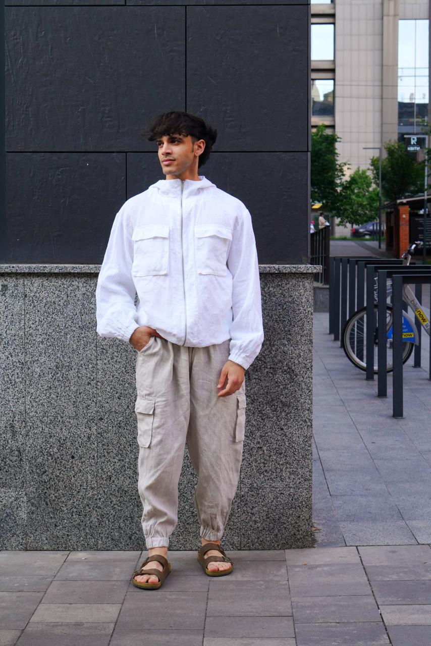 Men’s Linen Oversized Hooded Jacket White