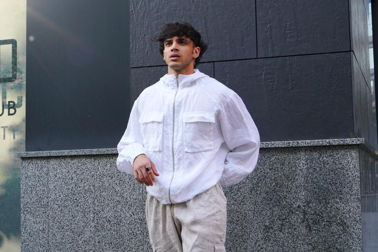 Men’s Linen Oversized Hooded Jacket White
