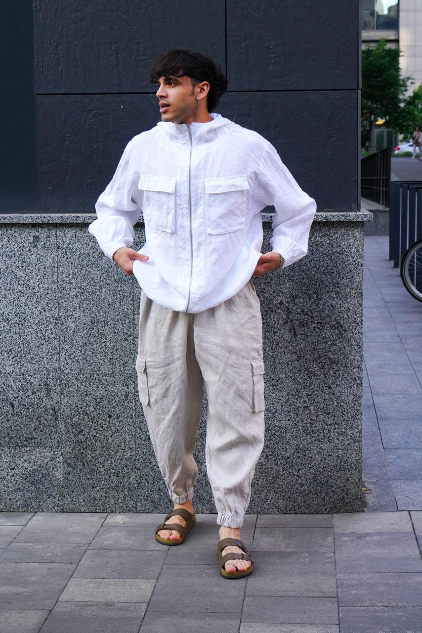 Men’s Linen Oversized Hooded Jacket White