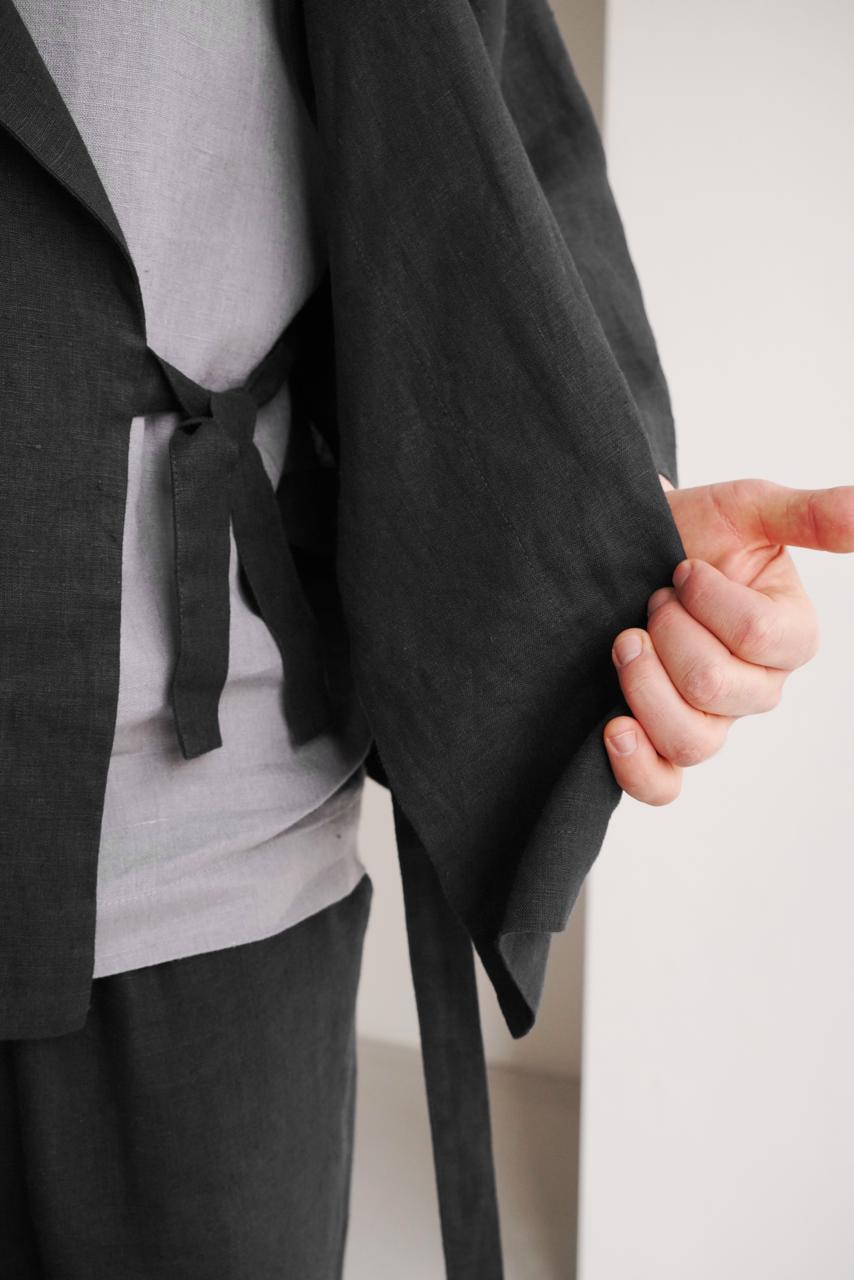 Mens Linen Kimono Jacket SAKURA in Black