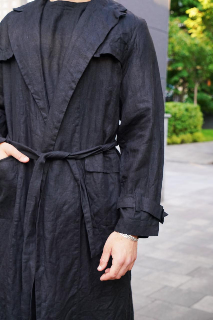 Men’s Long Linen Trench BLACKTHORN in Black