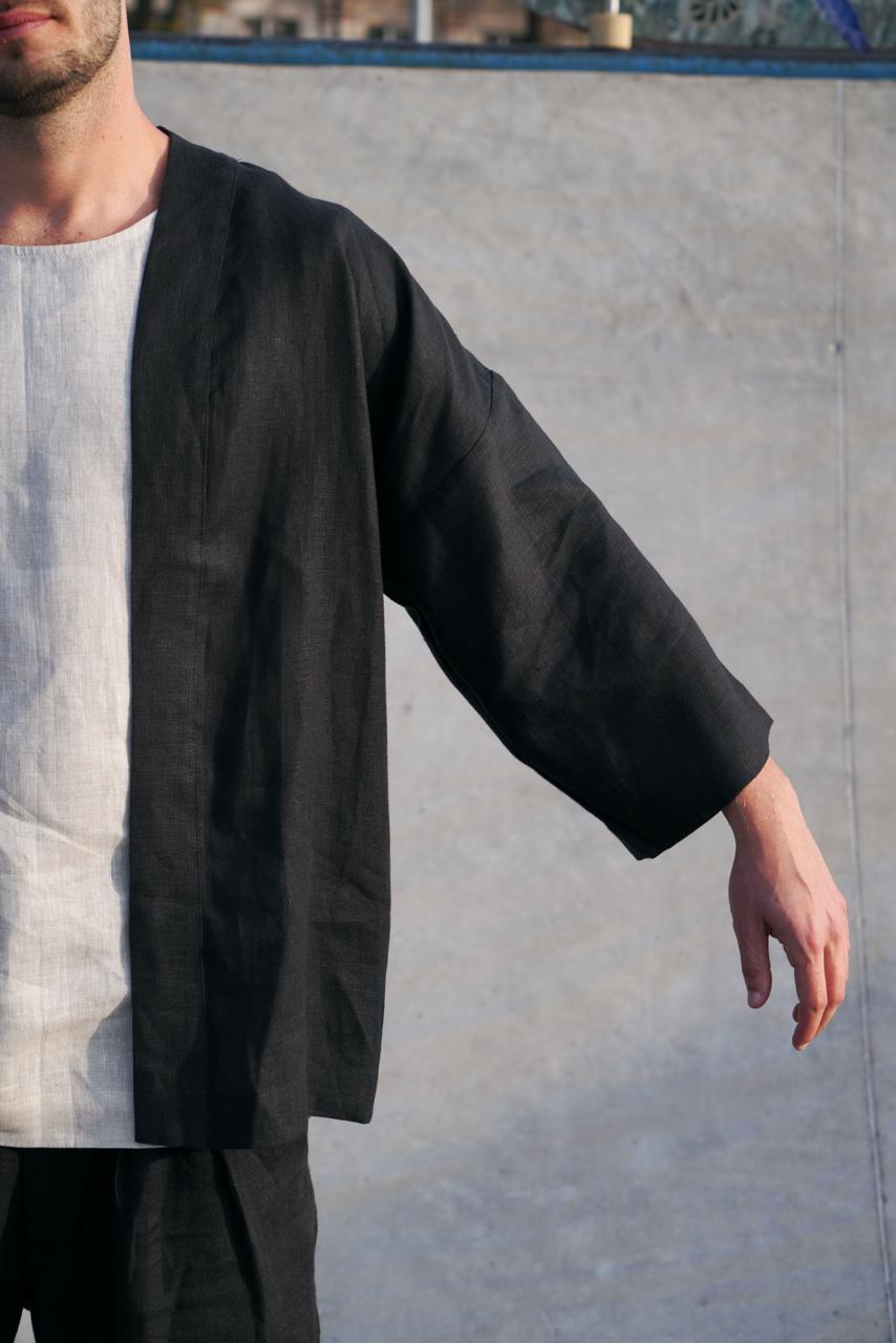 Mens Linen Kimono Jacket TANSY in Black