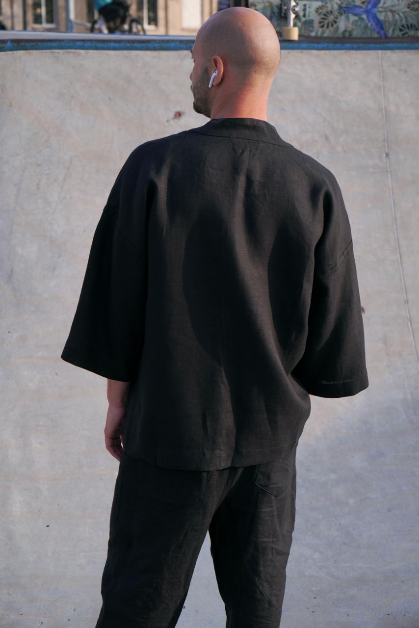 Mens Linen Kimono Jacket TANSY in Black