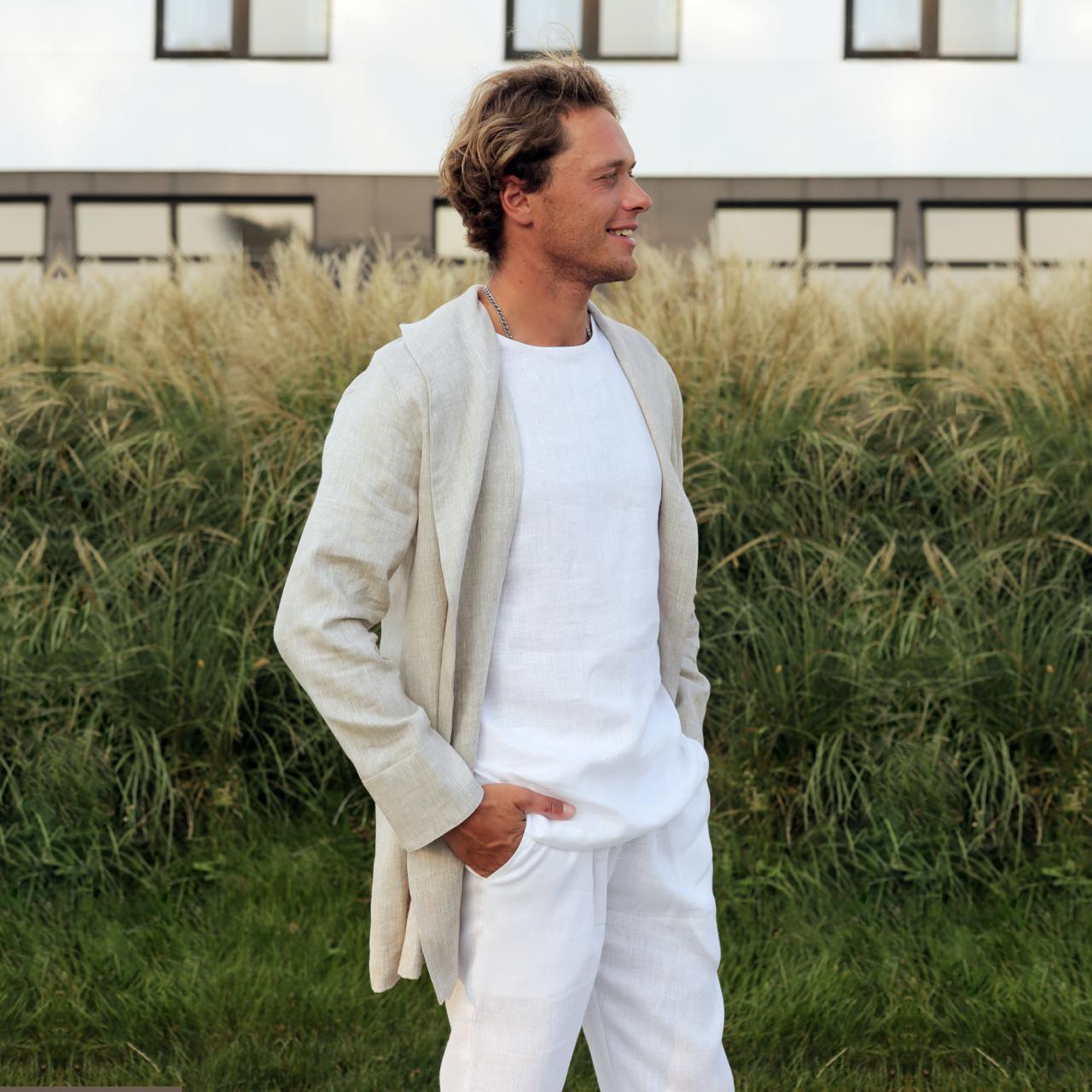 Men’s Linen Cardigan WALNUT in Beige