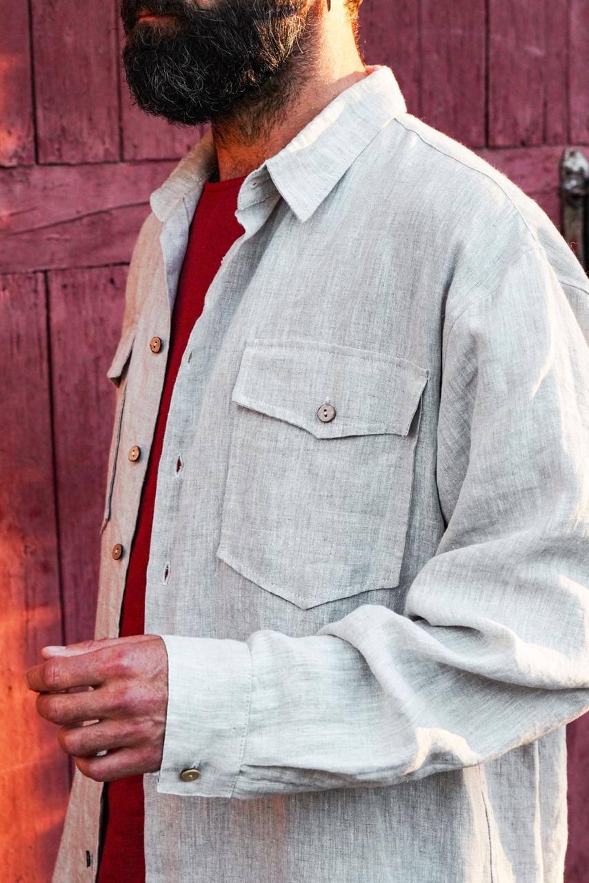 Mens relaxed linen shirt SANDWOOD in Beige