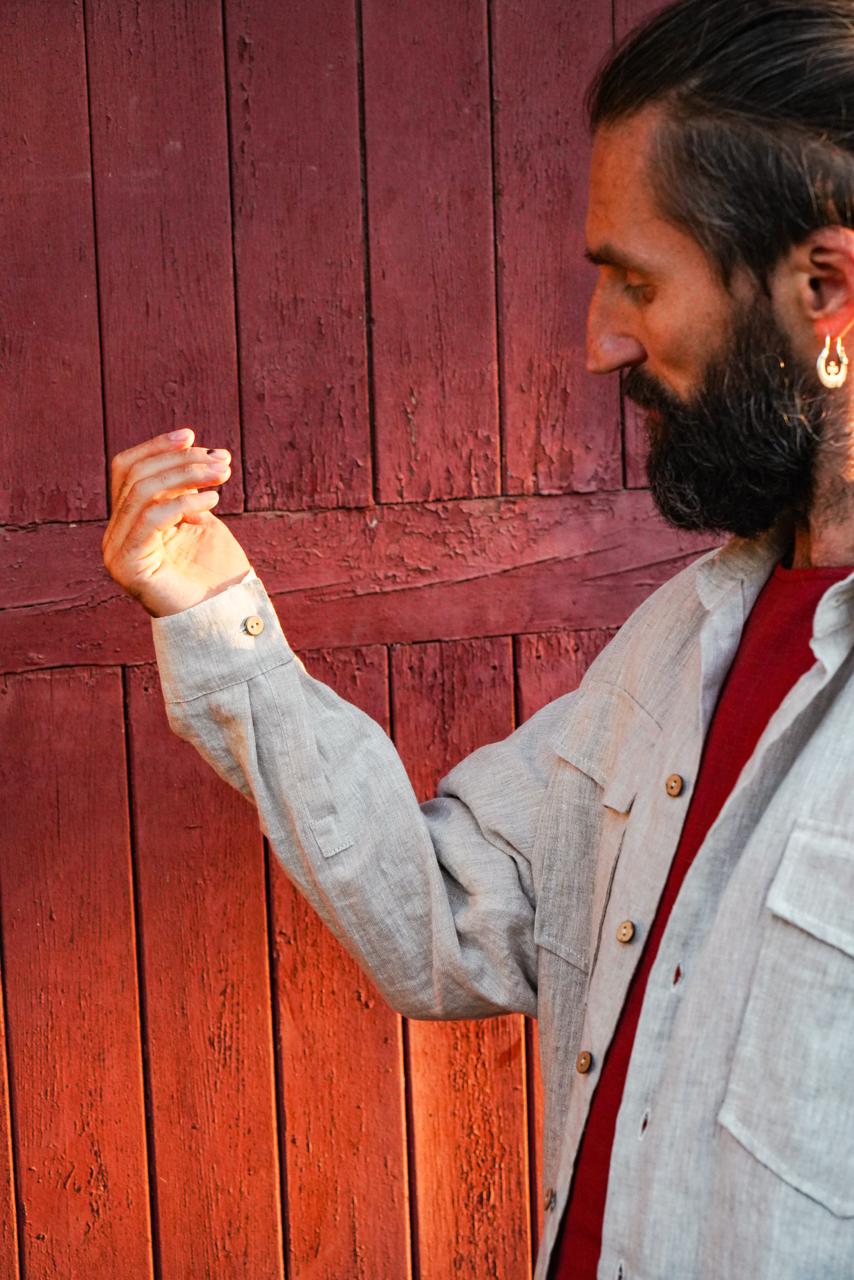 Mens relaxed linen shirt SANDWOOD in Beige