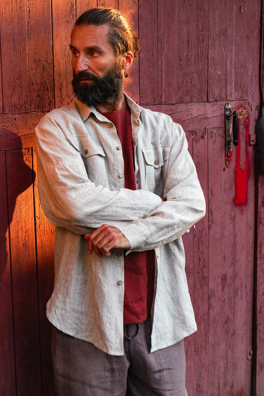 Mens relaxed linen shirt SANDWOOD in Beige Mens relaxed linen shirt SANDWOOD in Beige