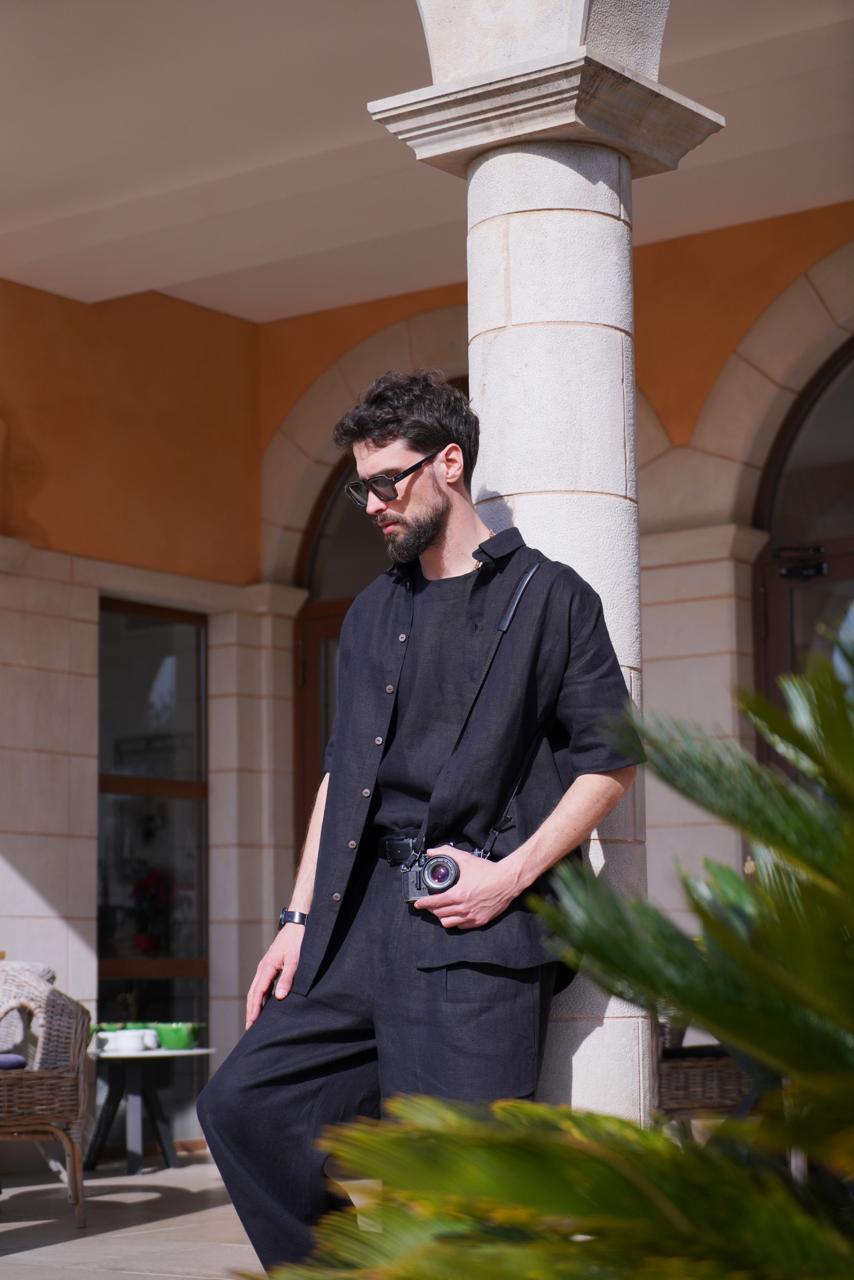Men’s short sleeve linen shirt GARNET in Black