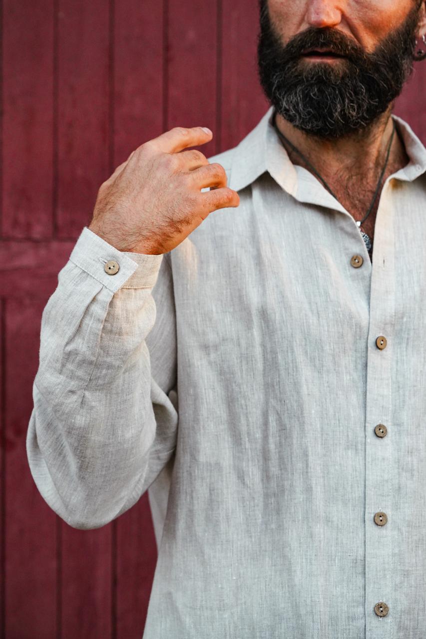 Mens relaxed linen shirt MAGNOLIA in Beige