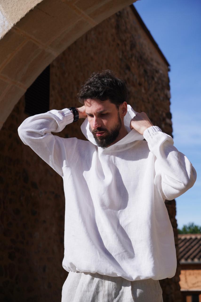 Relaxed linen hoodie CEDRUS in White