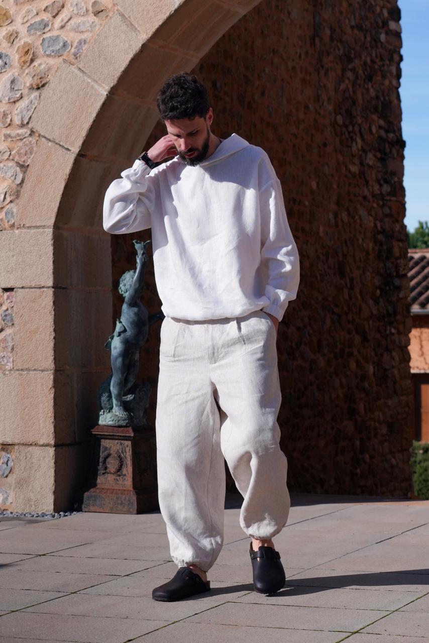 Relaxed linen hoodie CEDRUS in White