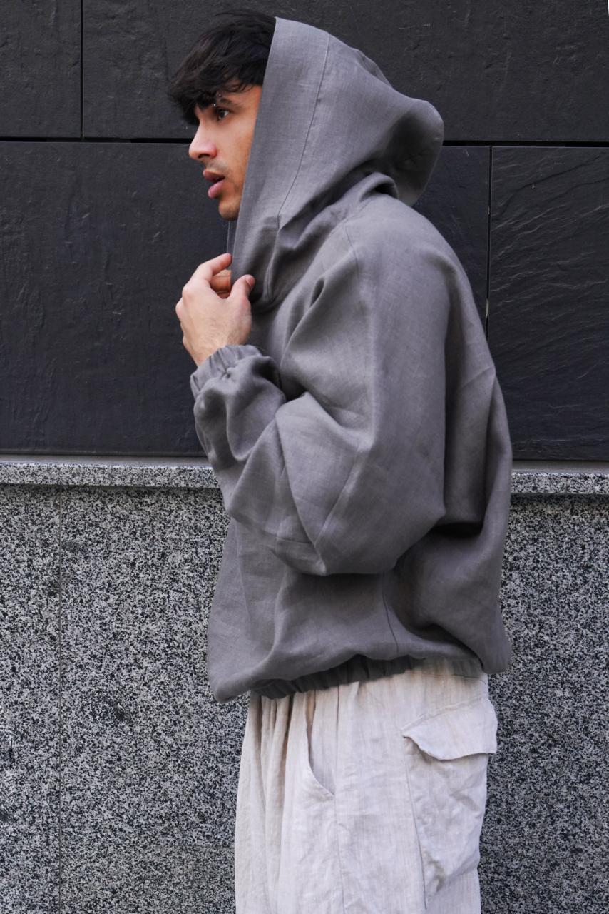 Oversized linen hoodie KUWA in Dark grey
