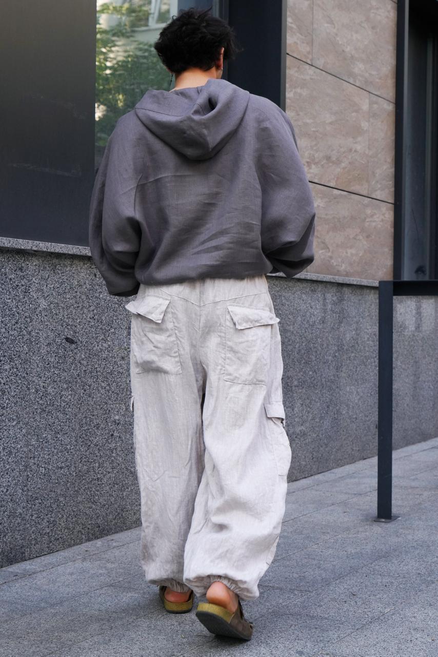 Oversized linen hoodie KUWA in Dark grey