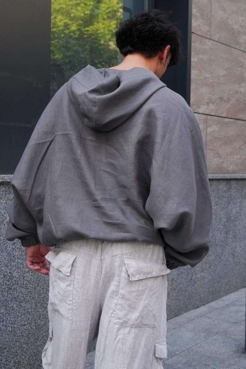 Oversized linen hoodie KUWA in Dark grey