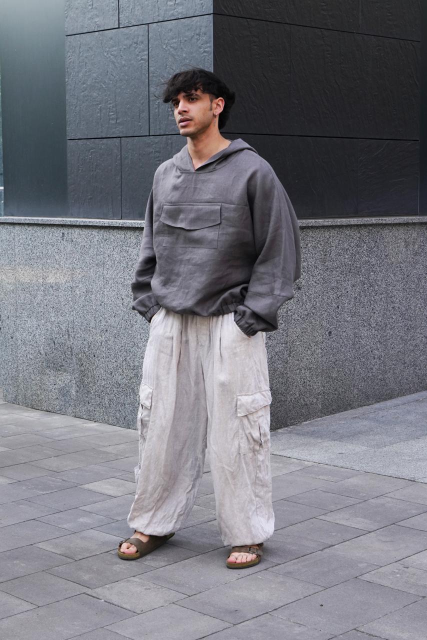 Oversized linen hoodie KUWA in Dark grey