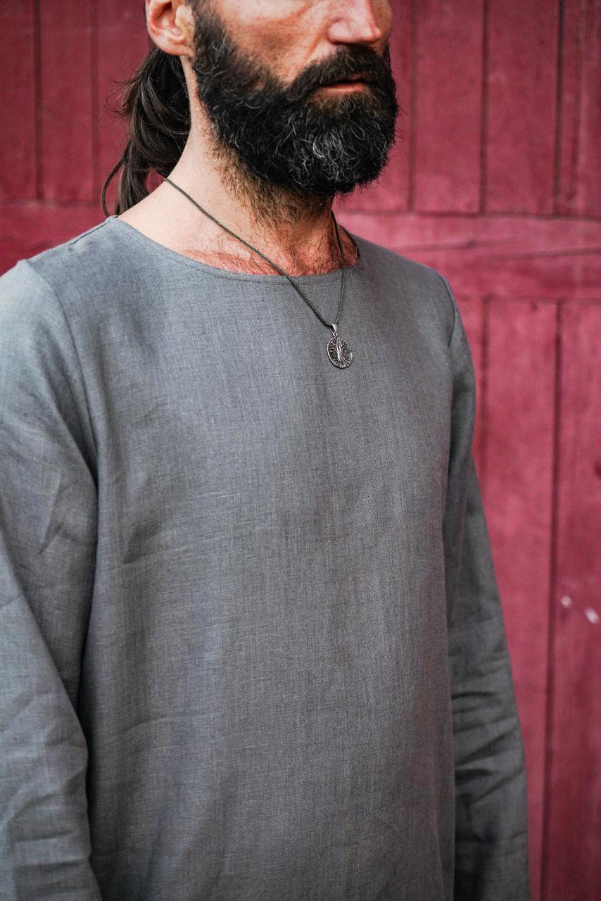 Men’s Long Linen T-Shirt, Kaftan LOTAN in Dark grey
