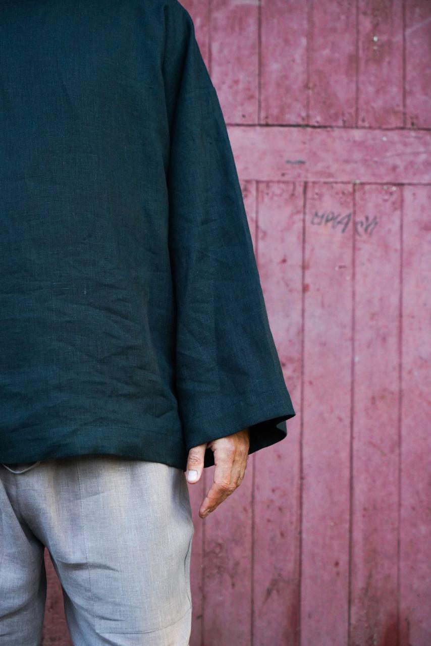 Men’s oversized linen sweatshirt with wide sleeves ACACIA in Black