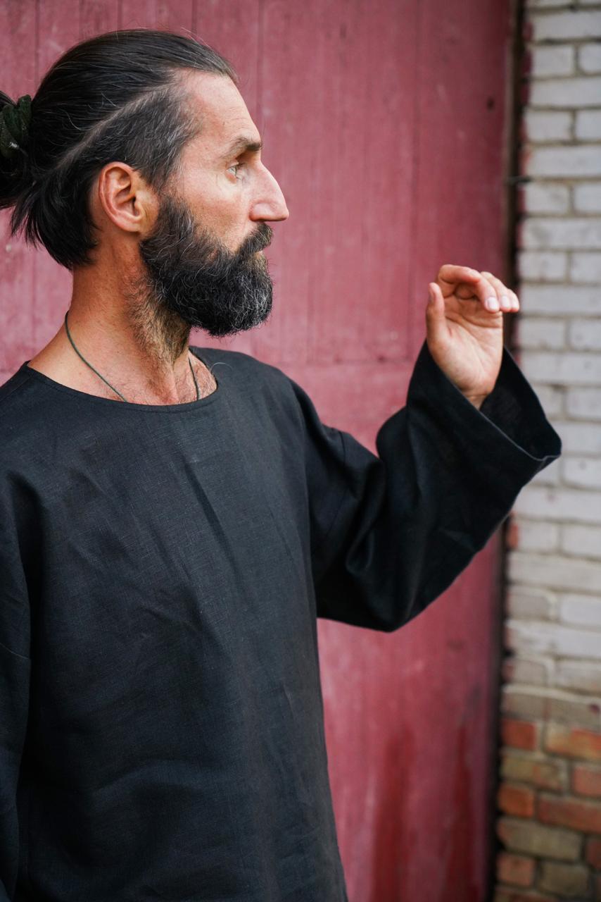 Men’s oversized linen sweatshirt with wide sleeves ACACIA in Black