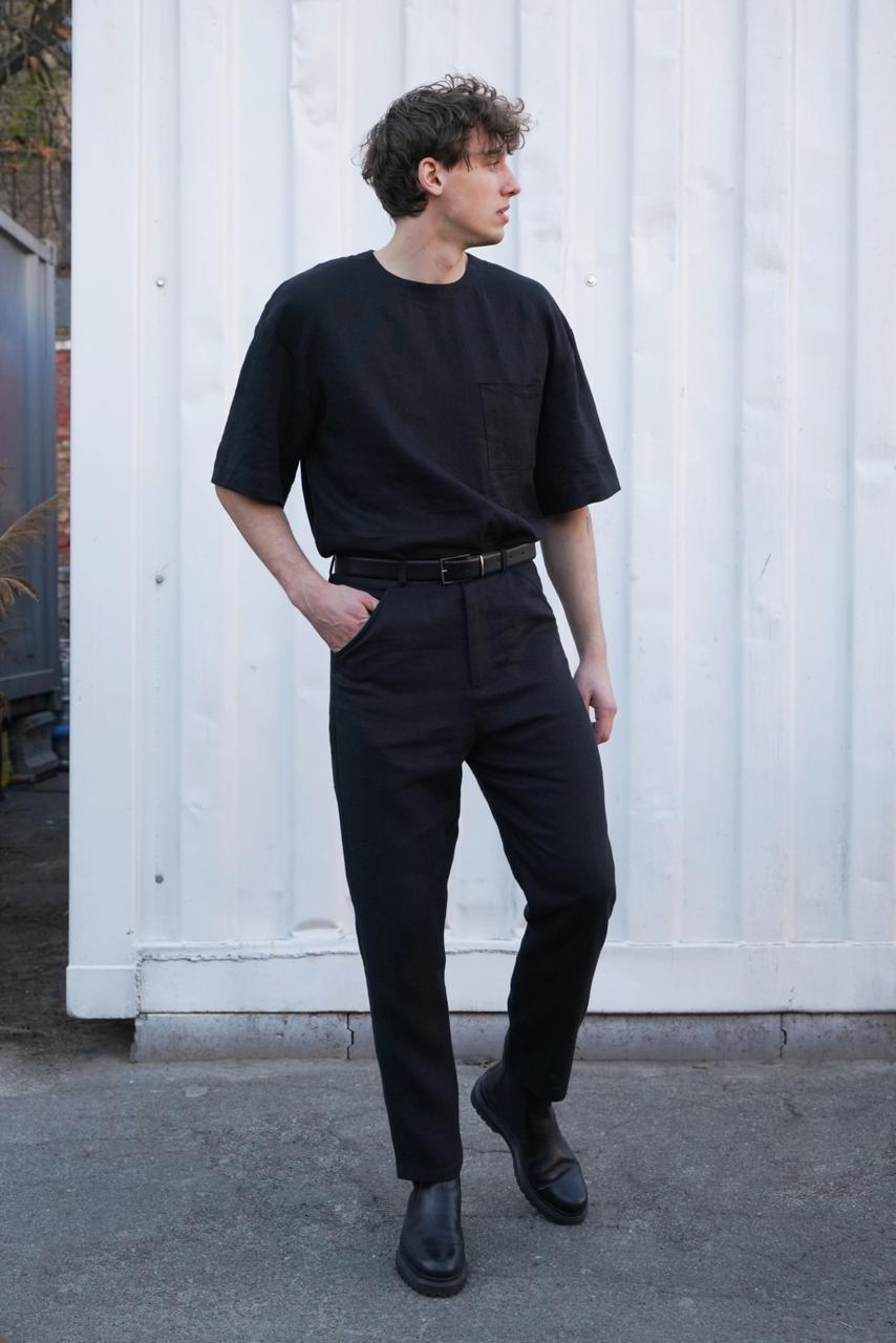 Men’s Oversized Linen T-Shirt SUMIRE in Black