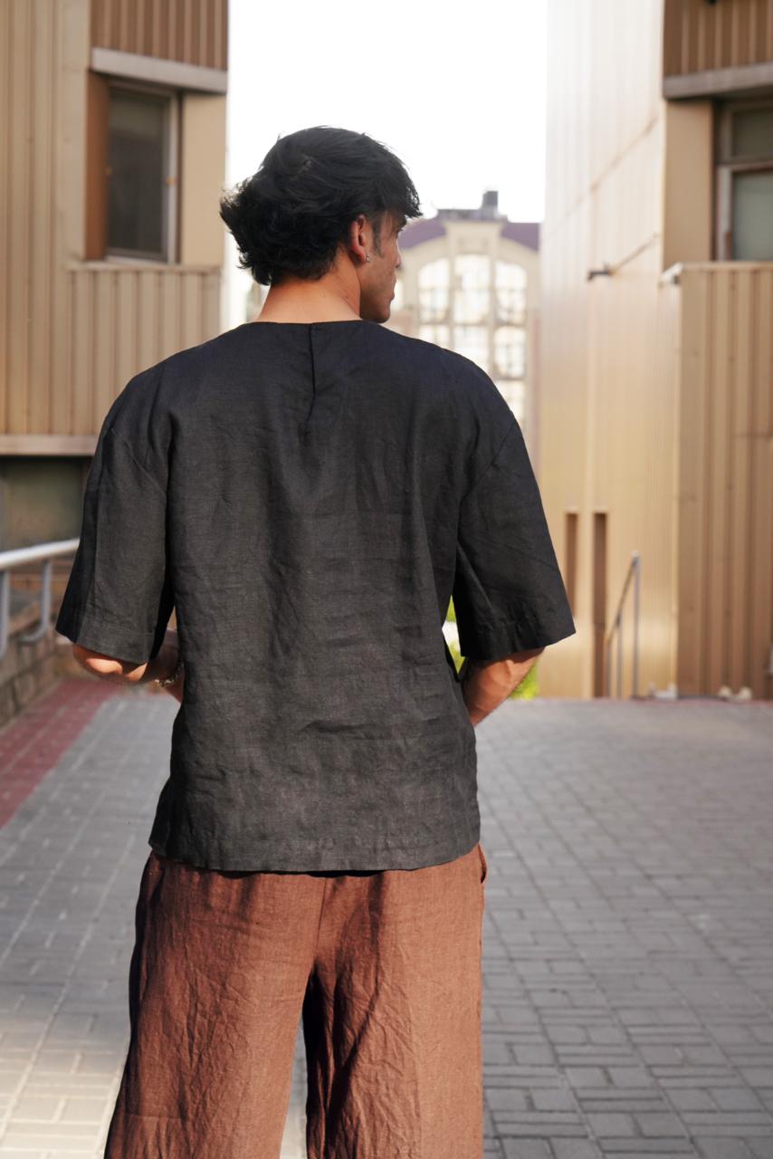 Men’s Oversized Linen T-Shirt SUMIRE in Black