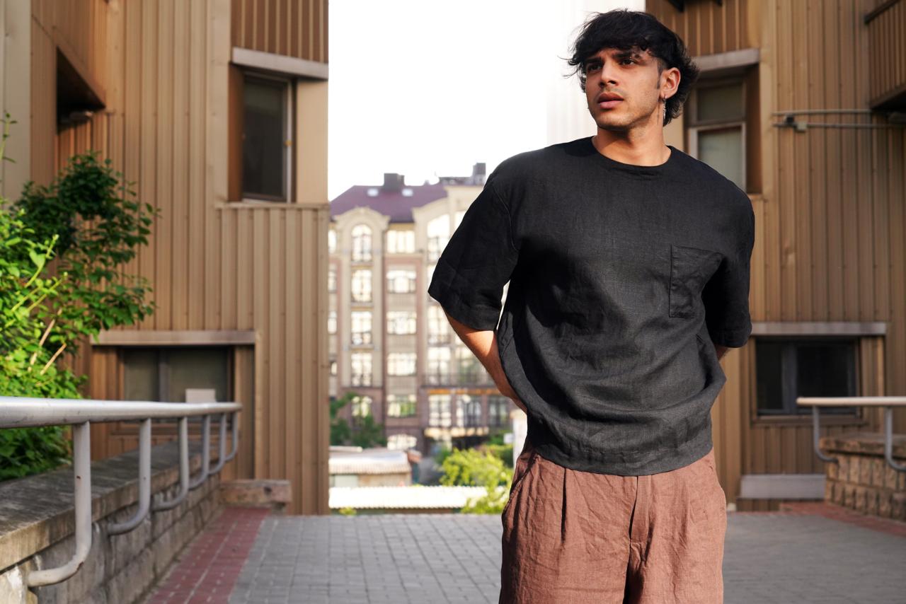 Men’s Oversized Linen T-Shirt SUMIRE in Black