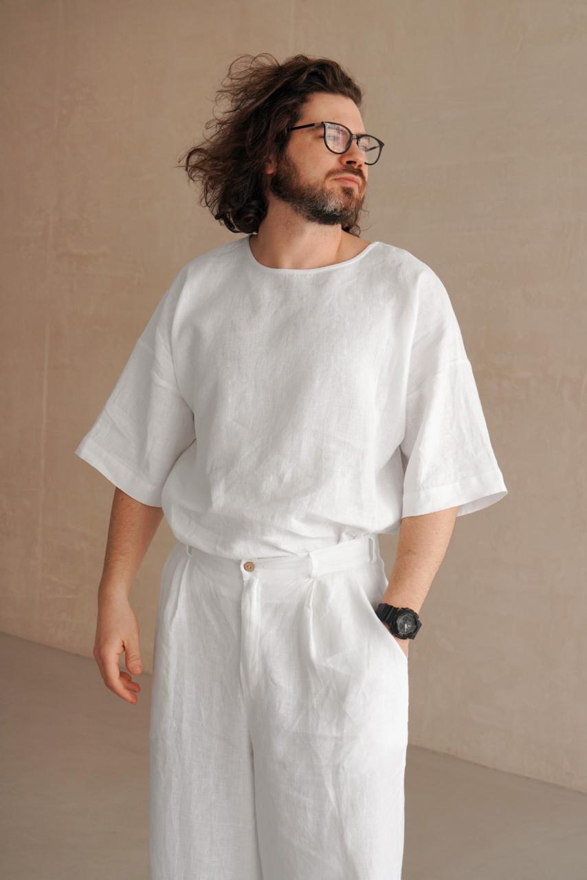 Men’s Oversized Linen T-Shirt LOTUS in White