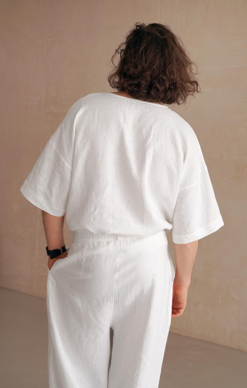 Men’s Oversized Linen T-Shirt LOTUS in White