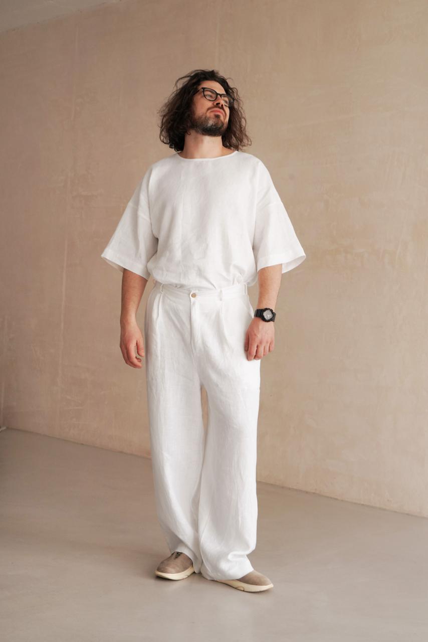 Men’s Oversized Linen T-Shirt LOTUS in White