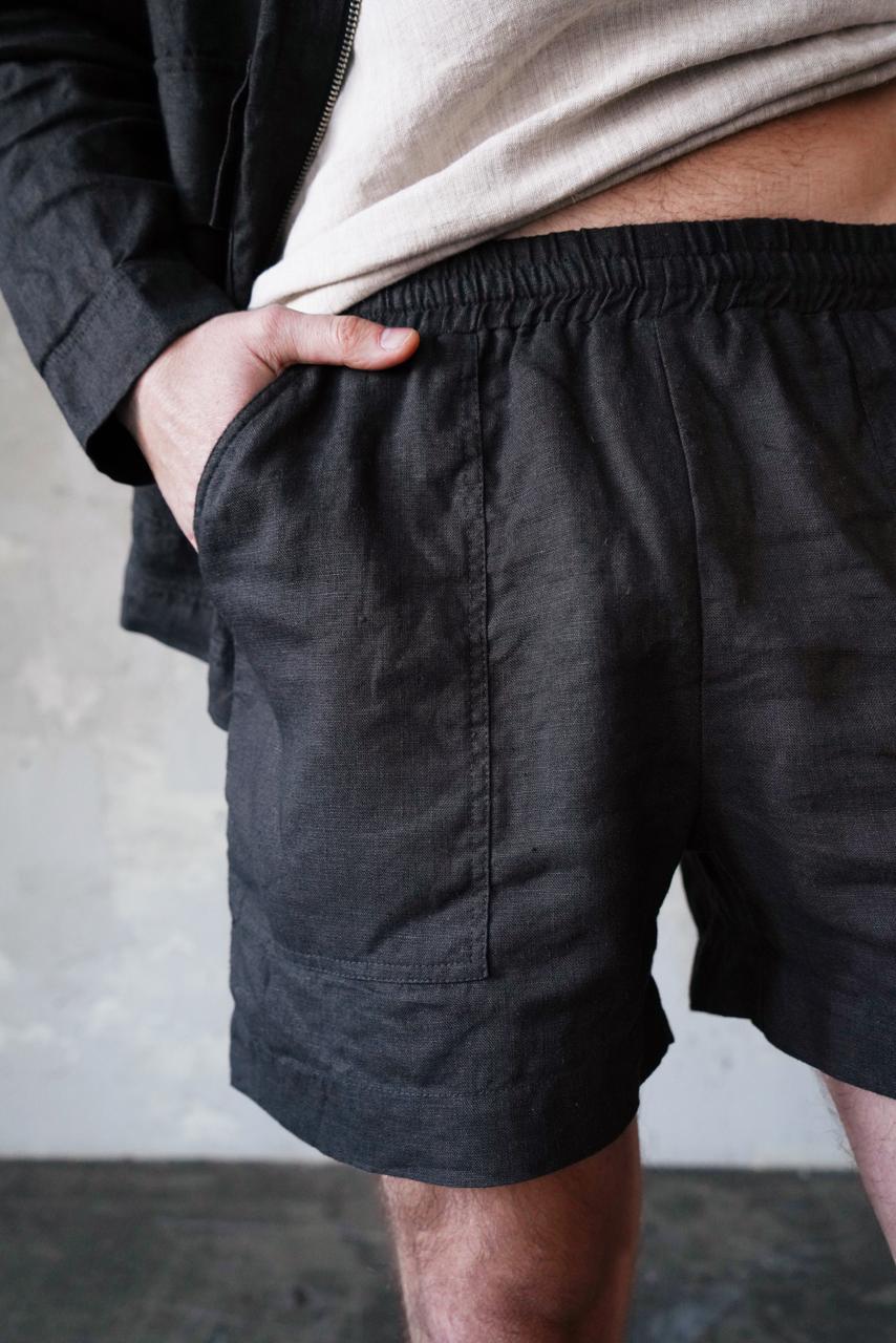 Men’s short linen shorts FERN in Black