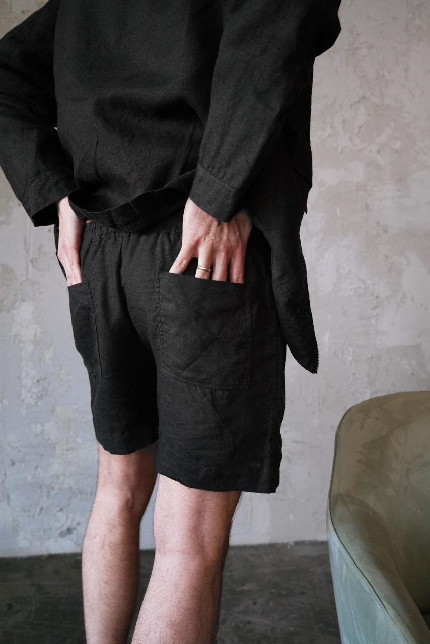 Men’s short linen shorts FERN in Black