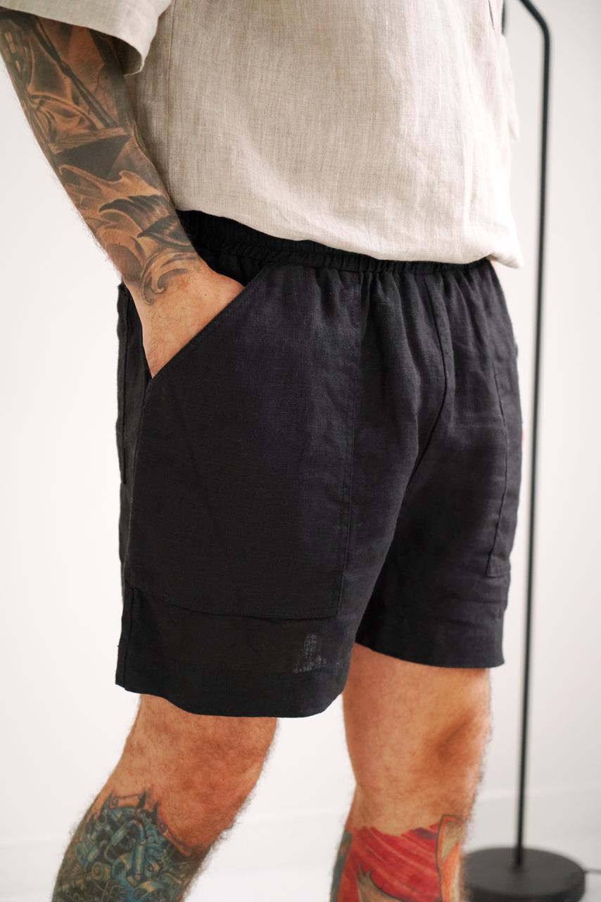 Men’s short linen shorts FERN in Black