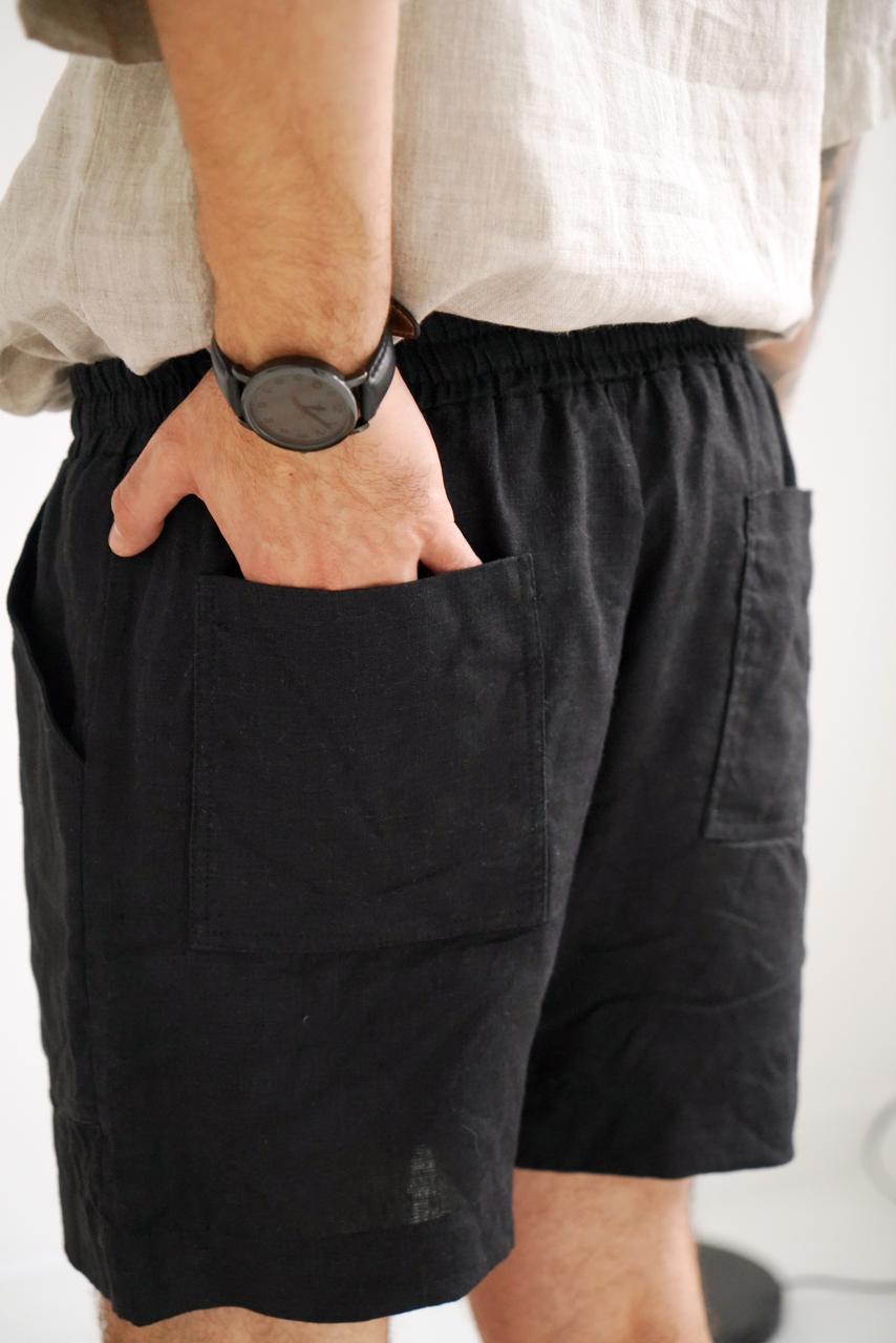 Men’s short linen shorts FERN in Black