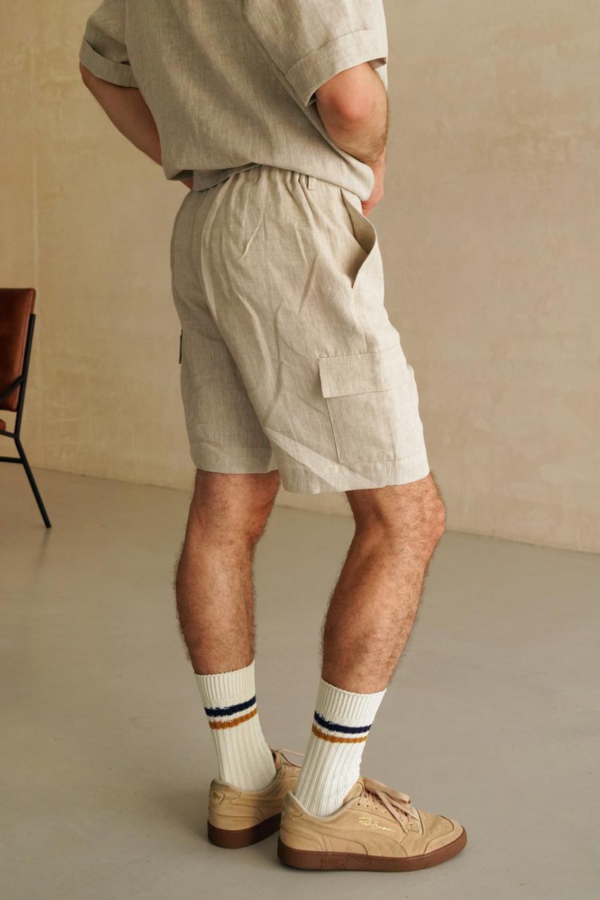 Linen cargo shorts with side pockets LAUREL in Beige