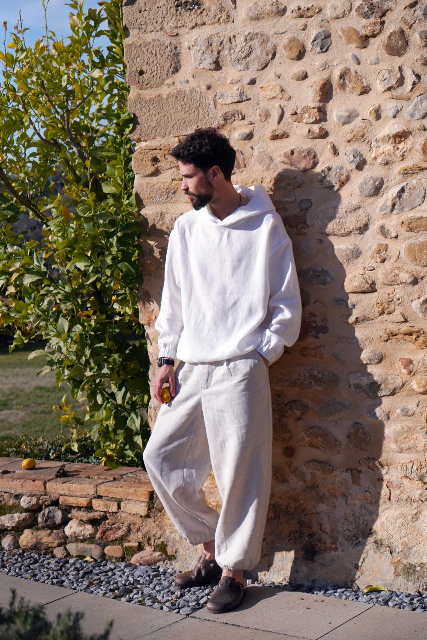 Mens Pleated Linen Pants with Elastic Cuffs OLMO in Beige L Mens Pleated Linen Pants with Elastic Cuffs OLMO in Beige L