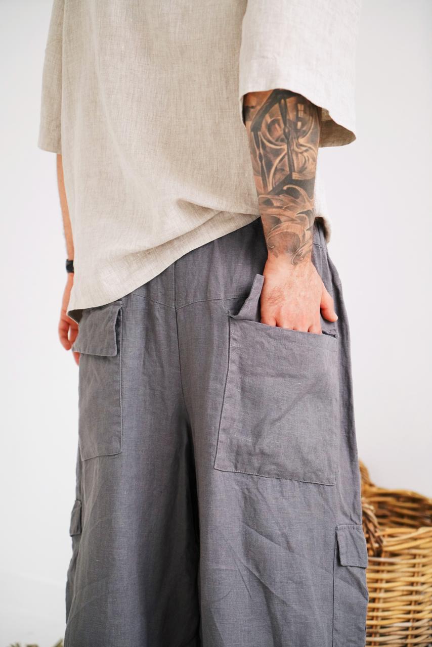 Harem linen pants ANDO in Dark grey
